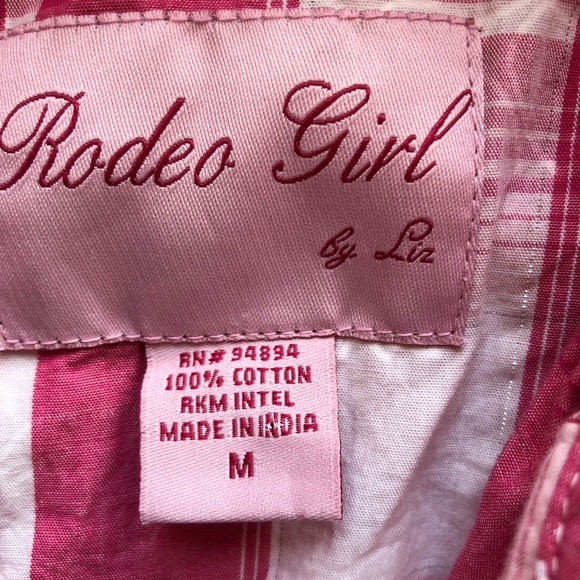 Rodeo Girl By Lin Western Style Pink/White Plaid Shirt Girls Size M Embroidered - Picture 4 of 16